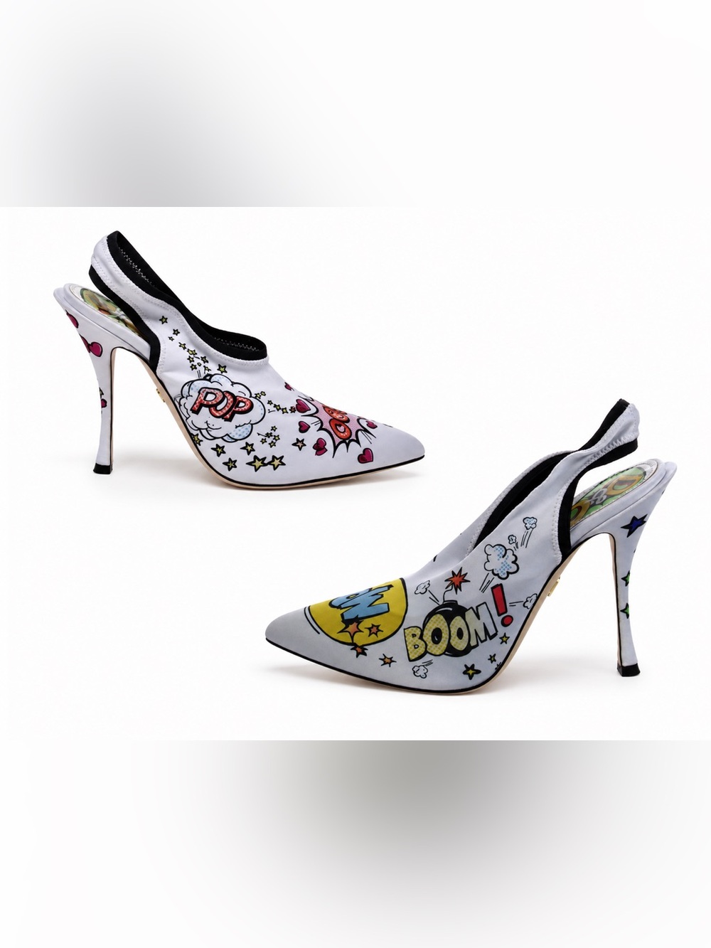 Dolce & Gabbana White Pop-Art Comic Print Pointed Slingback Heels